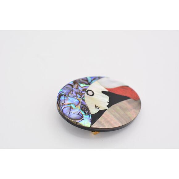 Vintage Cameo Pin Abalone Shell Inlay Woman Profile Mother's Day Artistic BinV - Picture 10 of 12